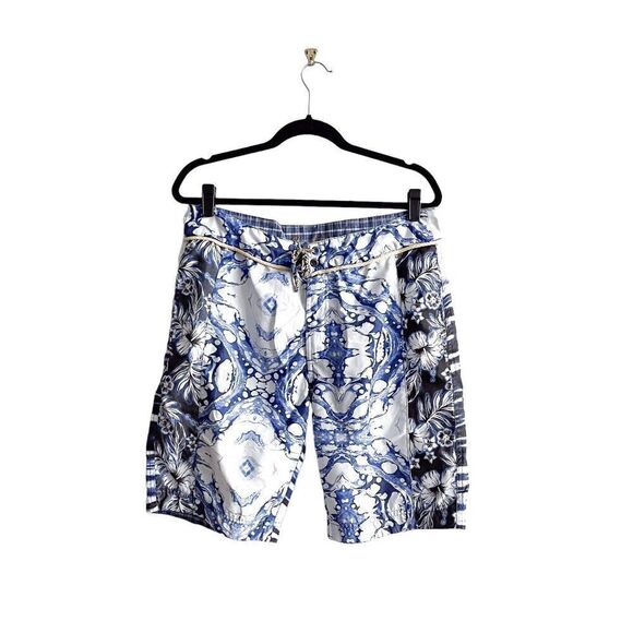 Robert Graham Mens Board Shorts Classic Fit Patterned Trunks Blue White Sz 34 - Picture 1 of 9